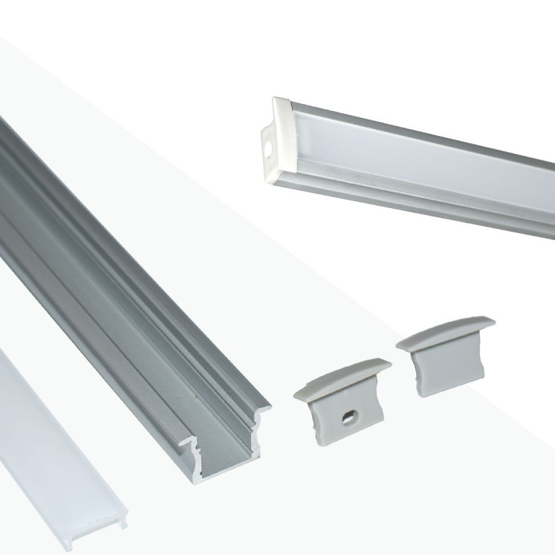 Profil encastré en aluminium pour bande LED avec diffuseur - 2 caches -  23x15mm - 2 mètres