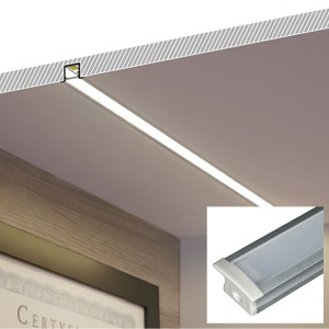 Profil encastré en aluminium pour bande LED avec diffuseur - 2 caches -  23x15mm - 2 mètres