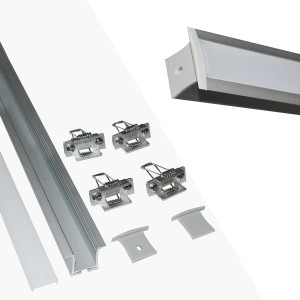 Profilé encastré en aluminium pour bande LED avec diffuseur - 36x28mm - 4 clips - 2 embouts - 2 mètres