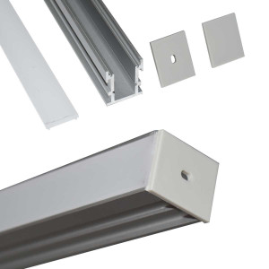 Profil encastré en aluminium pour bande LED avec diffuseur - 2 caches -  23x15mm - 2 mètres