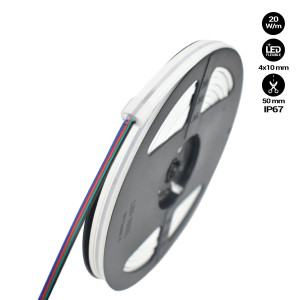 Néon LED RGB flexible - 24V/DC 4x10mm - 5 mètres - Kit complet - IP67 - 20W/m - Courbure latérale