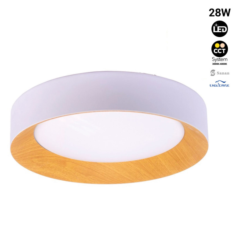 Plafonnier LED imitation bois - CCT - Ø450mm - 28W