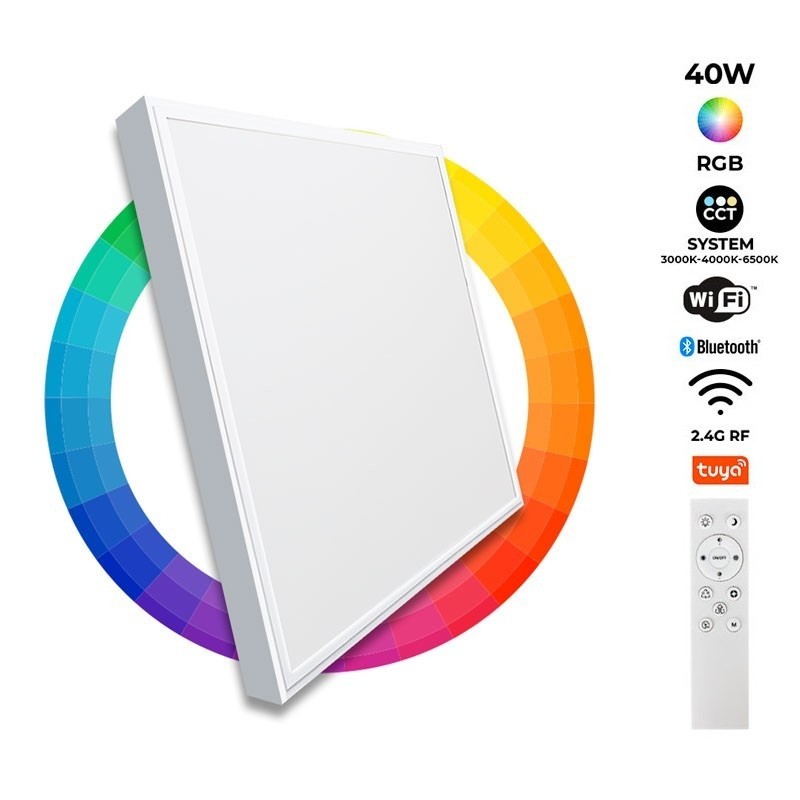 Panneau LED en saillie WIFI SMART RGB / RGBW + CCT - 60x60 cm - 40W - Avec kit de montage
