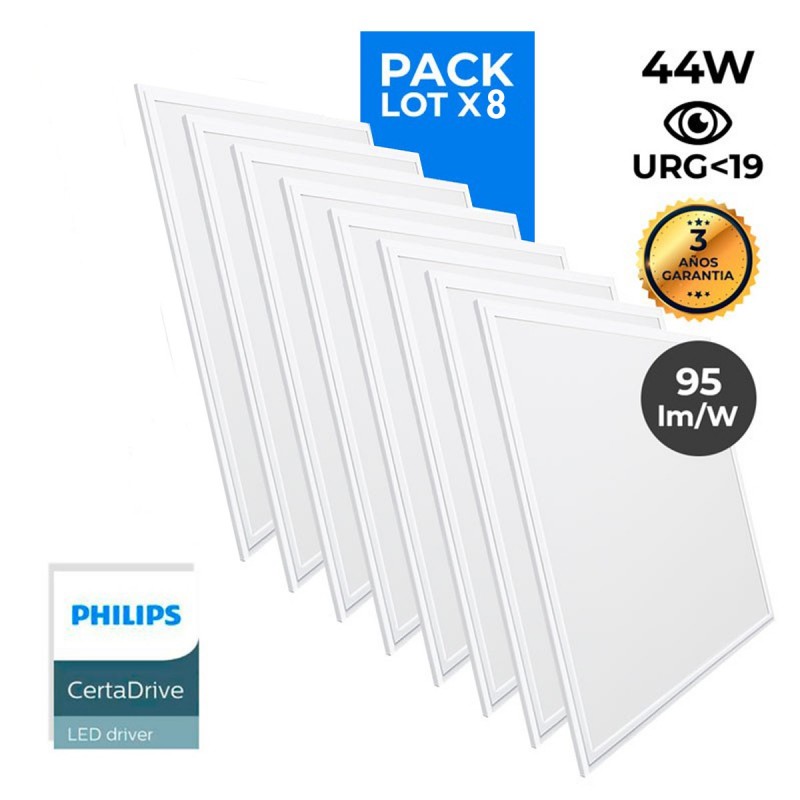 Pack de 8 panneaux LED slim 60X60 cm - Driver Philips - 44W - UGR19