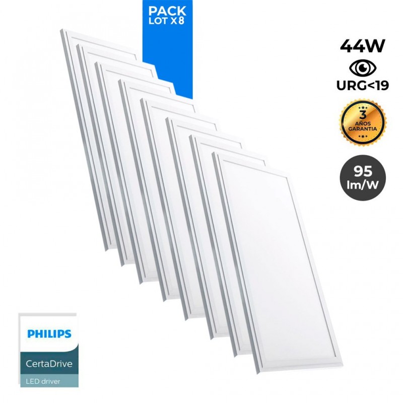 Pack de 8 panneaux LED slim 120X30 cm - Driver Philips - 44W - UGR19