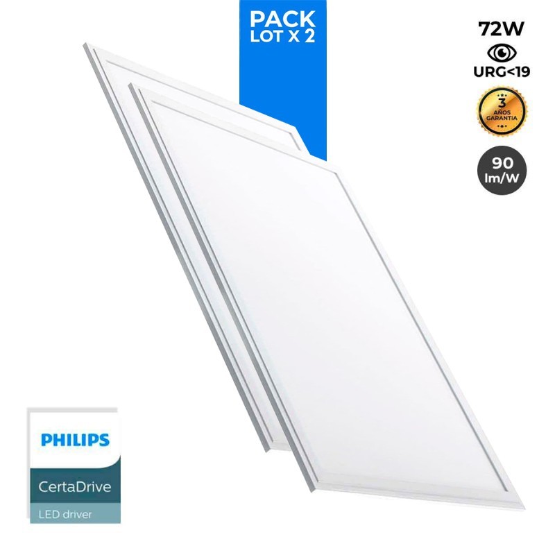 Pack de 2 panneaux LED slim 120X60cm - Driver PHILIPS - 72W - UGR19