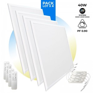 Pack de 4 panneaux LED slim CCT dimmable avec télécommande - 60x60cm - 40W