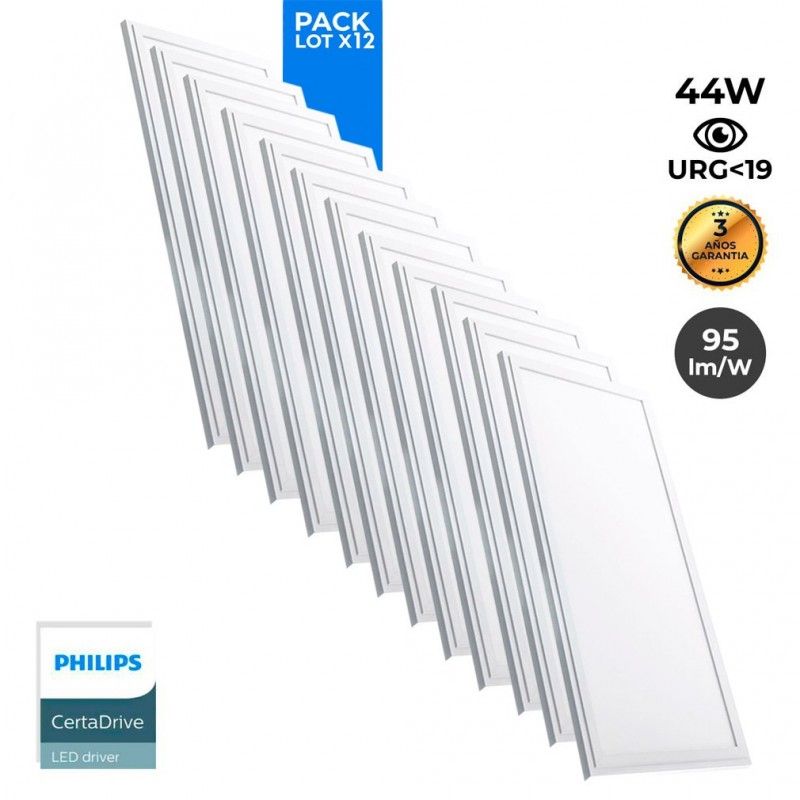 Pack de 12 panneaux LED slim 120X30 cm - Driver Philips - 44W - UGR19