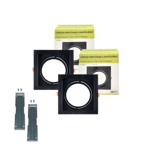 Pack x 2 - Collerette downlight carré avec cardan pour ampoule QR111 ou AR111