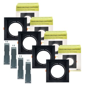 Pack x 4 noir - Collerette downlight carré avec cardan pour ampoule QR111 ou AR111