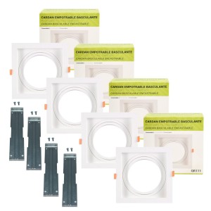 Pack x 4 blanc - Collerette downlight carré avec cardan pour ampoule QR111 ou AR111