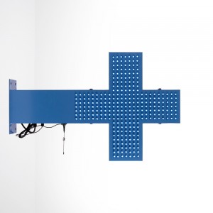 Croix vétérinaire LED bleue 50x50cm - Double face