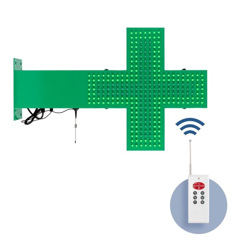 Croix pharmacie LED verte monocouleur pour l'extérieur - 50x50cm - Double face