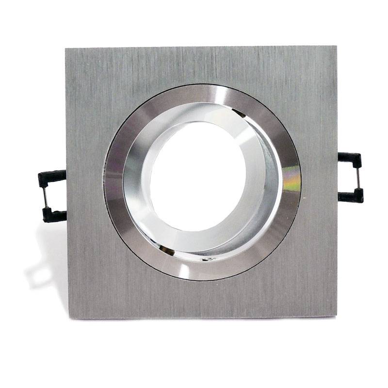 Support spot encastrable carré basculable pour dichroïque LED, Ø75/97mm. Couleur aluminium