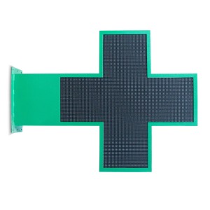 Croix de pharmacie LED monochrome verte programmable P10 - Extérieur - 96x96cm