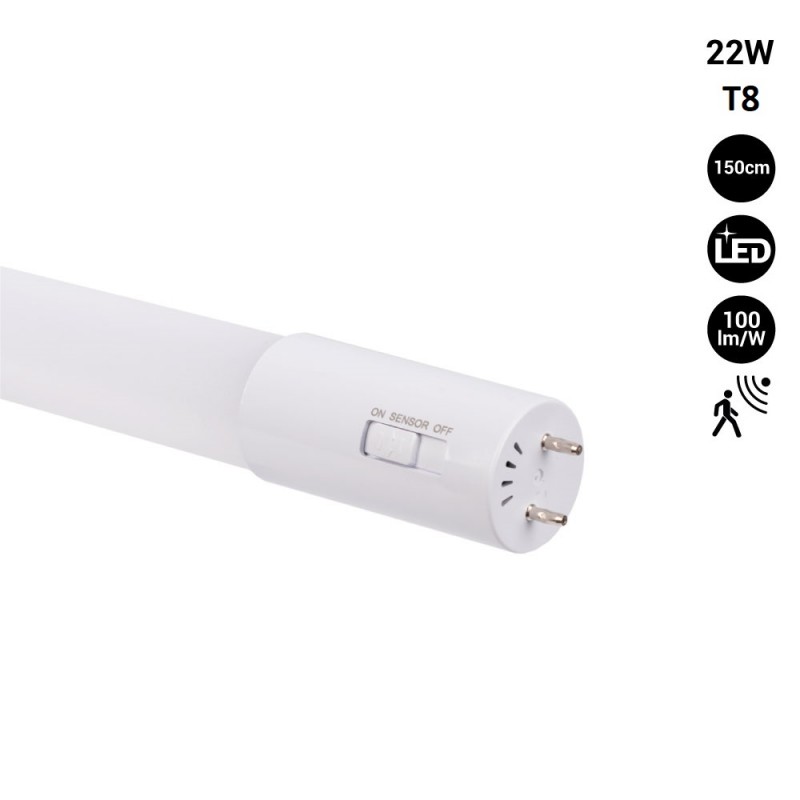 Tube LED T8 150cm 22W avec détecteur de mouvement micro-ondes - 100lm/w - 6000K