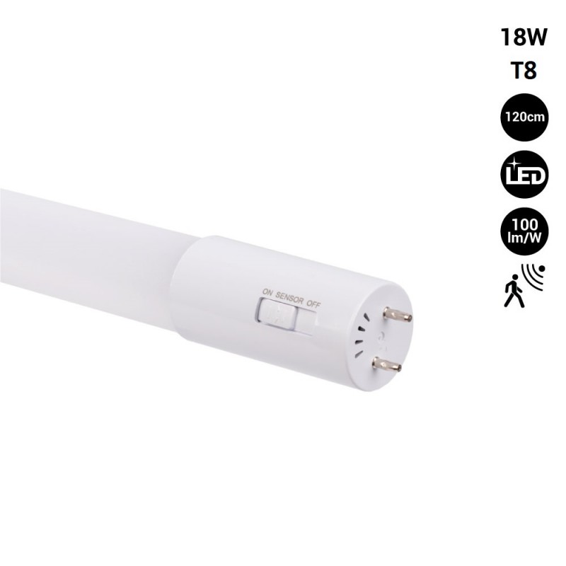 Tube LED T8 120cm 18W avec détecteur de mouvement micro-ondes - 100lm/w - 6000K