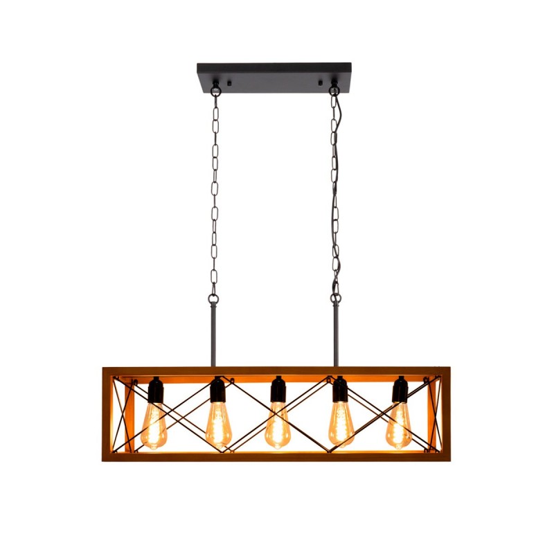 Suspension vintage 5 ampoules caisse rectangulaire Suspension vintage 5 ampoules caisse rectangulaire