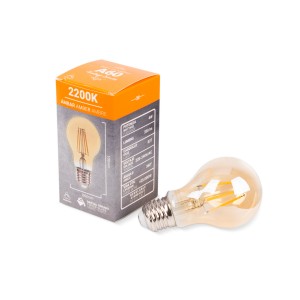 Ampoule vintage E27 A60 4W filament LED blanc chaud 2200k ambrée