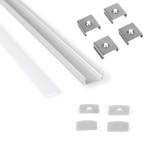Profilé de surface en aluminium avec diffuseur, 4 embouts et 4 agrafes - Ruban LED jusqu'à 12 mm - 2 mètres