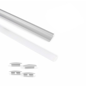 Profilé encastrable en aluminium avec diffuseur et 4 embouts - Ruban LED jusqu'à 12 mm - 2 mètres