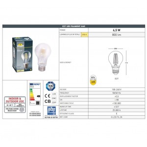 Ampoule LED à filament E27 - 6,5W - Fumagalli - 2700K