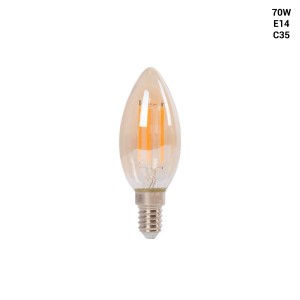 Ampoule LED Bougie E14 4W à filament GOLD VINTAGE couleur ambre 2200K