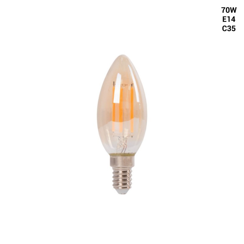 Ampoule LED Bougie E14 4W à filament GOLD VINTAGE couleur ambre 2200K Ampoule LED Bougie E14 4W à filament GOLD VINTAGE couleur ambre 2200K