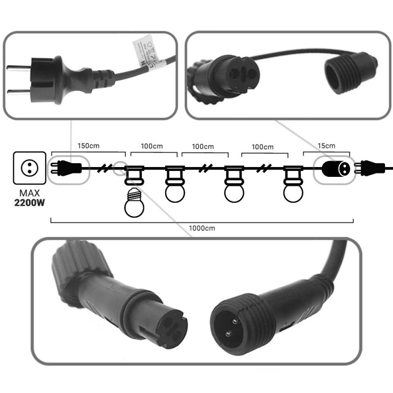 Kit guirlande lumineuse extérieure 10 mètres Kit guirlande lumineuse extérieure 10 mètres