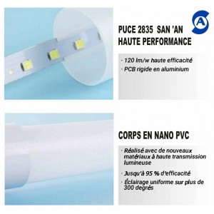 Tube LED 120cm T8 - 18W - 140lm/W
