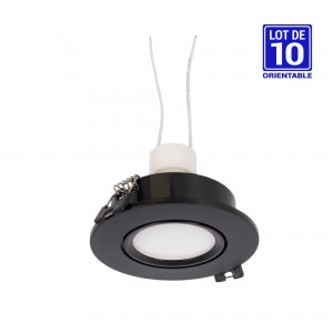 KIT x 10 - Collerette downlight orientable noire Ø90mm + Ampoule GU10 5W + Douille GU10