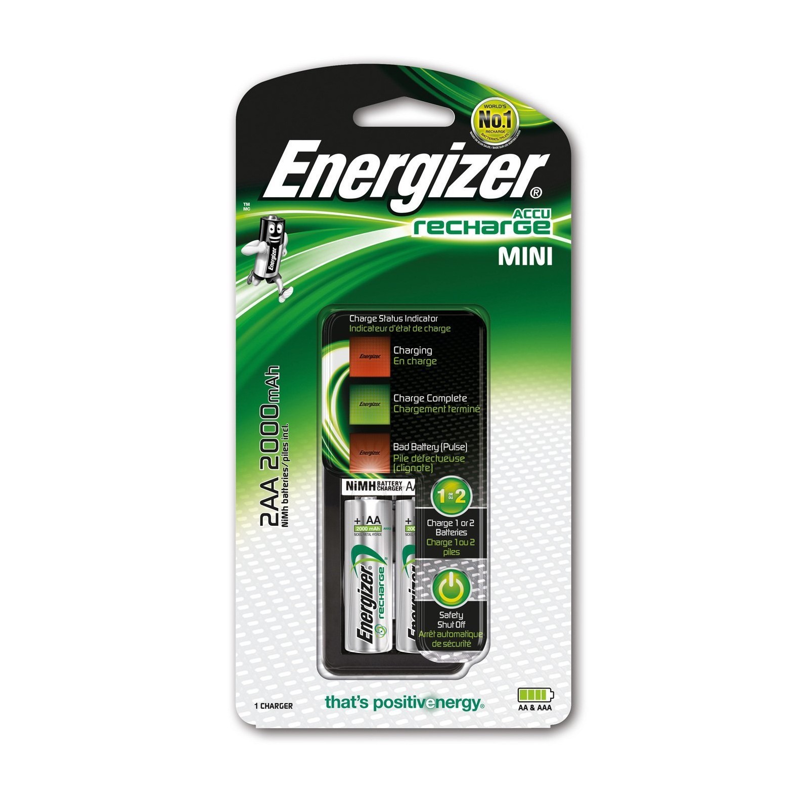 Chargeur de piles Energizer 2 HR6 (AA) 2000mAh avec 2 piles incluses