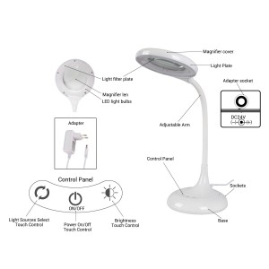 Lampe de table avec loupe 8W CCT dimmable - Lampe de lecture