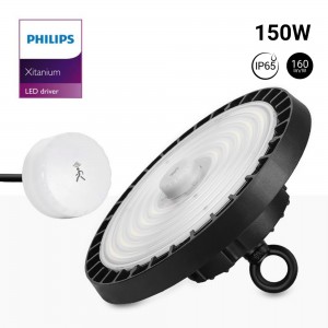 Cloche industrielle LED avec capteur de mouvement 150W - Driver Philips - Dimmable 1-10V - IP65