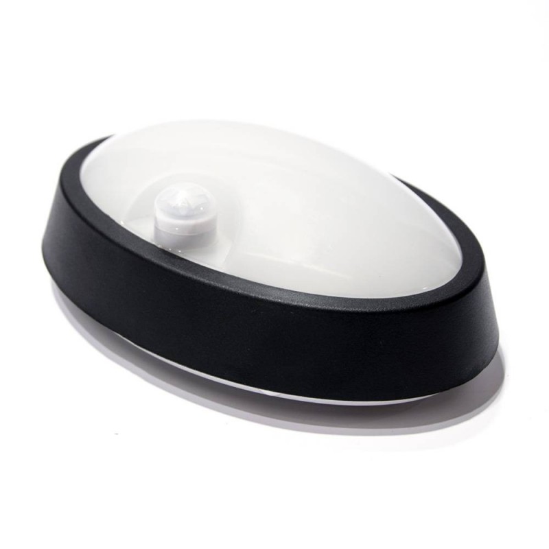 PLAFONNIER / APPLIQUE LED OVALE 6W IP64 AVEC CAPTEUR DE PRÉSENCE PIR 4000K (BLANC OU NOIR)