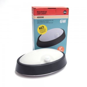 PLAFONNIER / APPLIQUE LED OVALE 6W IP64 AVEC CAPTEUR DE PRÉSENCE PIR 4000K (BLANC OU NOIR)