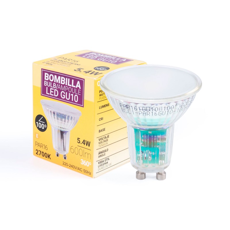Ampoule, PAR16 LED GU10 7W, 500lm, 2700K, 60°, blanc, Ø5cm - FARO