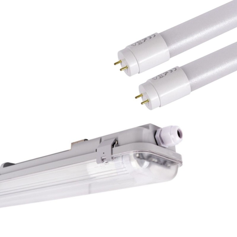 Kit Boîtier étanche double 60cm + 2 tubes LED T8 9W - 6000K