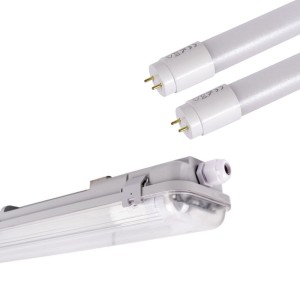 Kit boîtier étanche double 60cm + 2 tubes LED T8 9W - 4000K