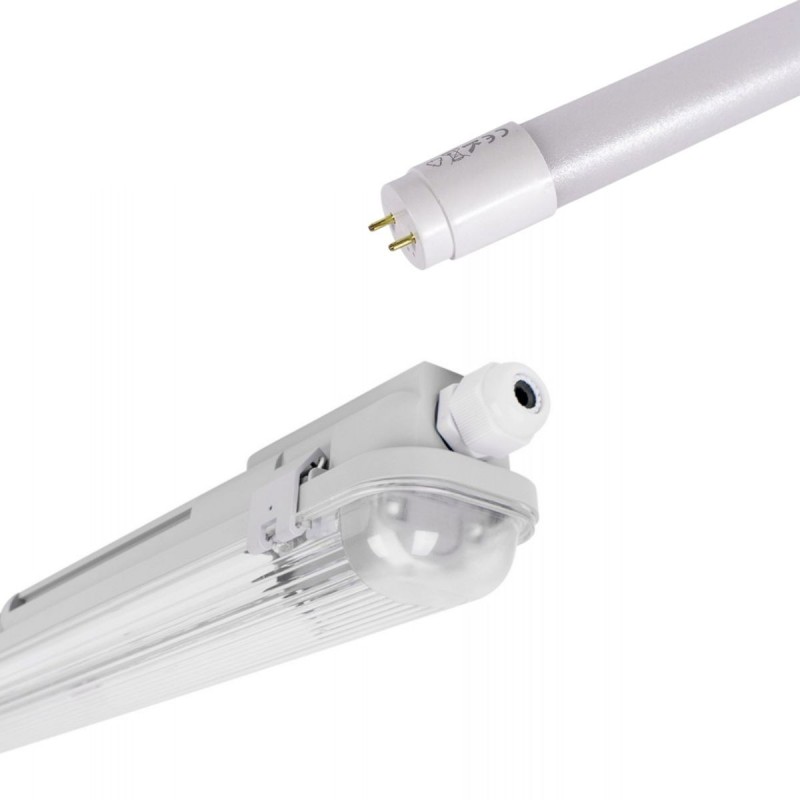 Kit de Réglette LED étanche + Tube Néon LED 60cm T8 9W - Blanc