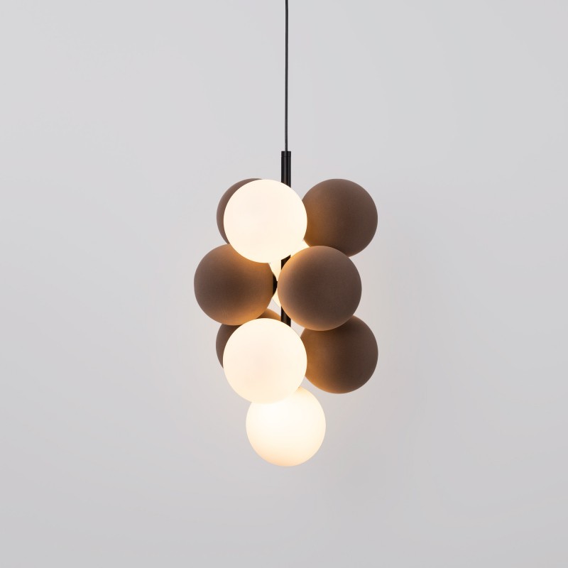 Suspension acoustique verticale "DRAC" - 4 globes lumineux et 6 globes absorbants