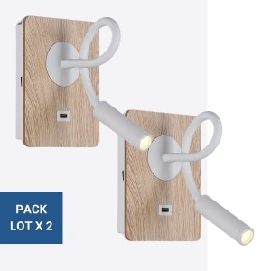 Lot de 2 - Applique liseuse flexible avec port USB "LONDON USB" - Puce CREE - 3W - Blanc