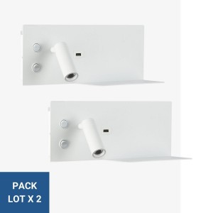 Lot de 2 - Applique liseuse avec port USB "Kerta" - Double éclairage - 3W+7W - Blanc