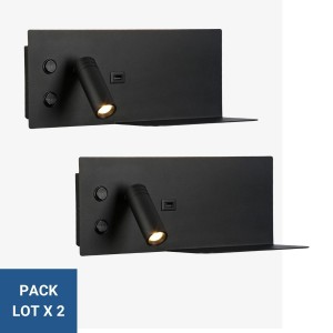 Lot de 2 - Applique liseuse avec port USB "Kerta" - Double éclairage - 3W+7W - Noir