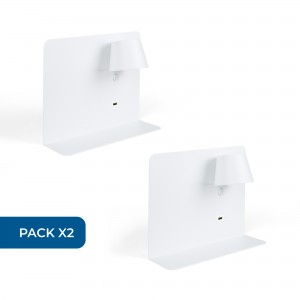 Lot de 2 - Applique murale liseuse avec port USB "BASKOP" BLANCHE