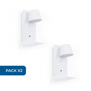 Lot de 2 - Applique murale liseuse avec port USB "BASKOP" BLANCHE