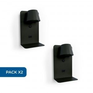 Lot de 2 - Applique murale liseuse avec port USB  Noir