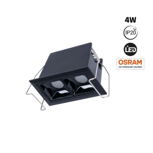 Spot LED encastrable double carré 4W - UGR18 - IRC90 - Puce OSRAM