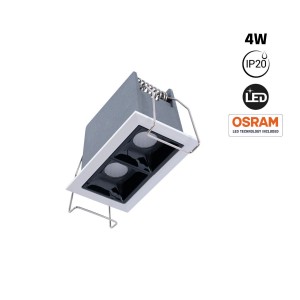 Spot LED encastrable double carré 4W - UGR18 - IRC90 - Puce OSRAM