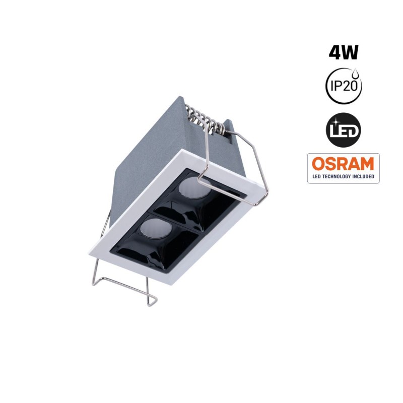 Spot LED encastrable double carré 4W - UGR18 - IRC90 - Puce OSRAM Spot LED encastrable double carré 4W - UGR18 - IRC90 - Puce OSRAM